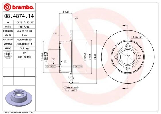 Audi 80 1.6 1.8 Arka Fren Diski Düz 245 MM BREMBO