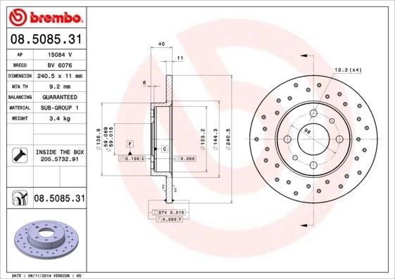 Abarth 500 / 595 / 695 Arka Fren Diski 240x11x40 BREMBO