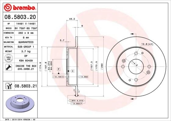 Honda Accord Arka Düz Fren Diski BREMBO