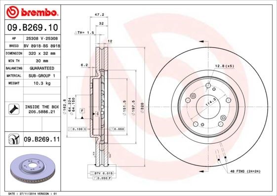 Honda Accord Ön Fren Diski [Havalı, 320-5] BREMBO