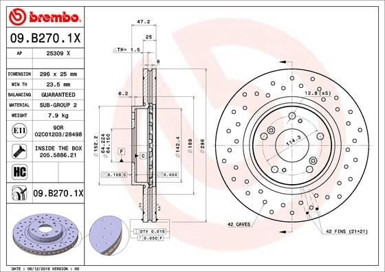 Honda Accord Ön Fren Diski [Havalı, Delikli, 296 Çap, 5 Bijon] BREMBO