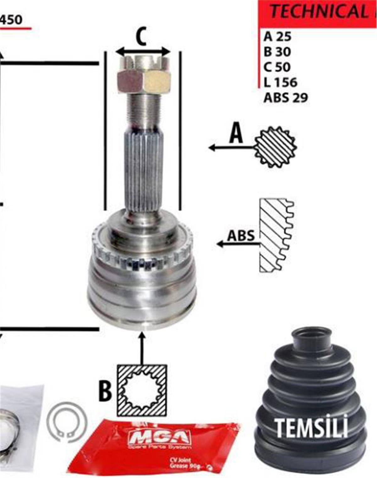 Aks Kafa Dış (Abslı)-(Hyundaı: Elantra 04>06 )  (25X30x50xabs-29)