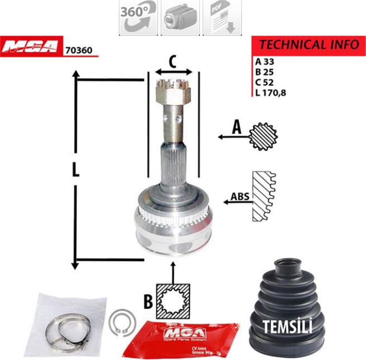 Aks Kafası Dış 43D (Opel: Vectra A 1.7D 1.8 - 2.0 Abslı) 33*25*52