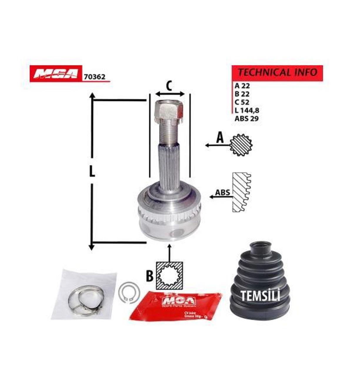 Aks Kafası Dış Abslı 29D (Opel: Vectra A - Astra F - Kadet 1.4-1.6 91-95) 22*22*