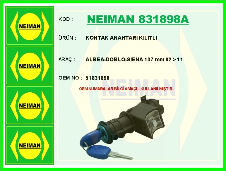 Fiat Albea Kontak Anahtarı Kilitli 137 mm BESCHER