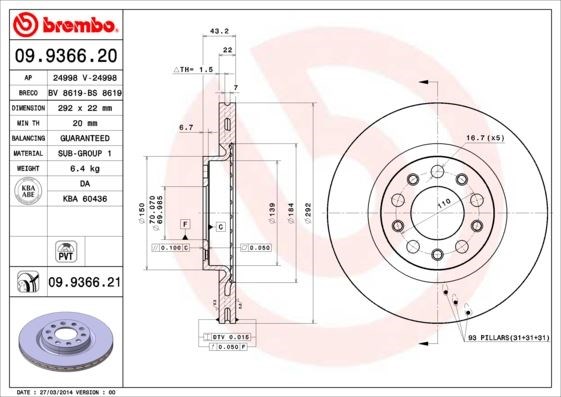 Alfa Romeo Arka Fren Diski UV Kaplamalı BREMBO