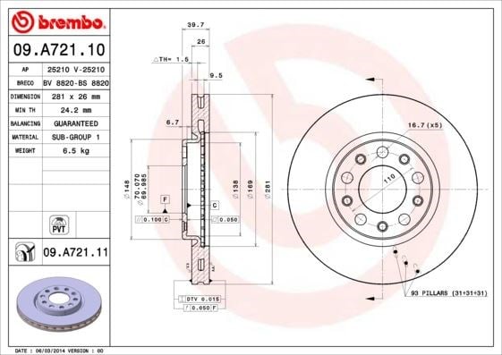 Alfa Romeo Giulietta Fiat 500X Ön Fren Aynası Hava Kanallı BREMBO