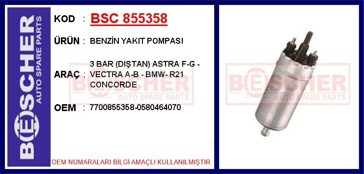 Opel Astra F Benzin Yakıt Pompası 3 Bar Dıştan BESCHER