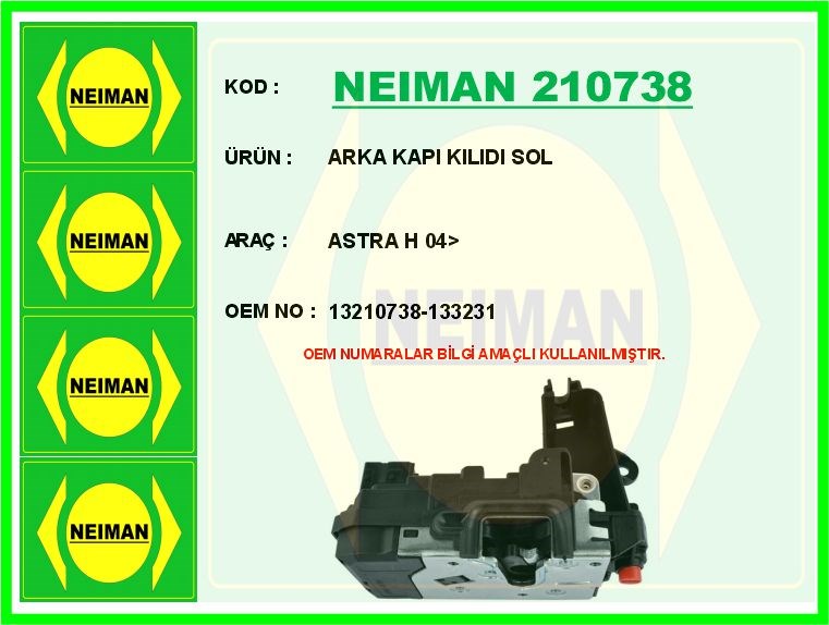 Opel Astra H Zafira B Arka Kapı Kilidi Sol BESCHER