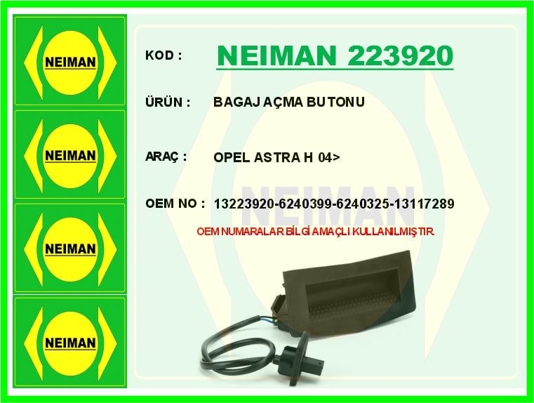 Opel Astra H Bagaj Kapak Açma Butonu Swici BESCHER