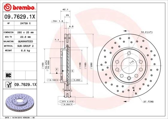 Opel Astra H Combo C Meriva B Zafira B Ön Fren Aynası Havalı [280x25x5DL] BREMBO