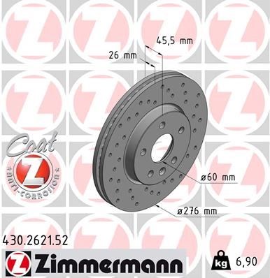 Opel Astra J Ön Fren Diski Havalı Delikli 276mm 15 İnç ZIMMERMANN