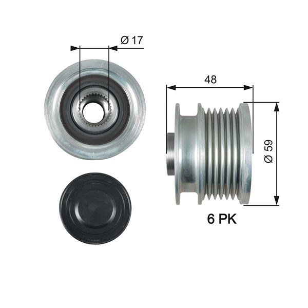 Opel Astra J Insignia Alternatör Kasnağı Rulmanlı 6 Kanal GATES