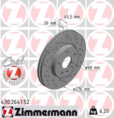 Opel Astra K Ön Fren Diski Havalı Delikli 276mm 15 İnç ZIMMERMANN