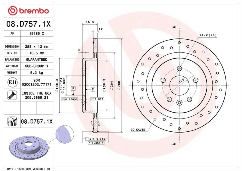 Opel Astra K Arka Fren Diski BREMBO