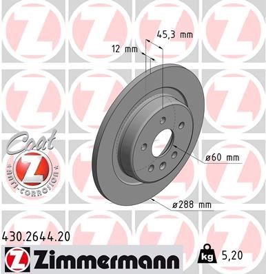 Opel Astra K Arka Fren Diski Dolu 288mm ZIMMERMANN