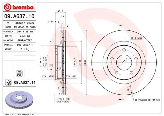 Mitsubishi ASX Chrysler Sebring Ön Fren Diski Hava Kanallı BREMBO