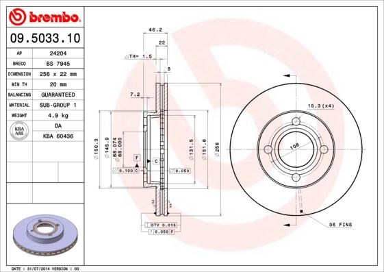 Audi Ön Fren Diski Standard BREMBO