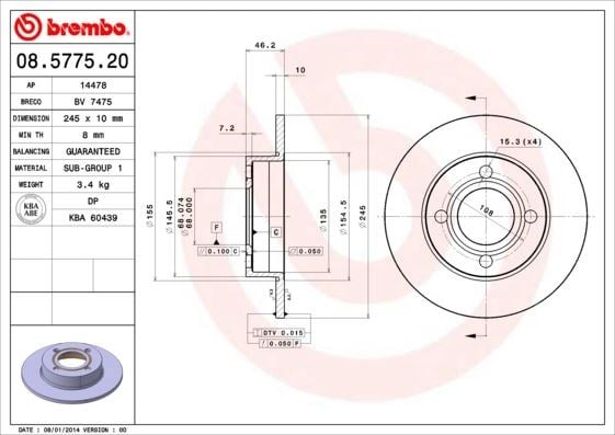 Audi Arka Standart Fren Diski BREMBO