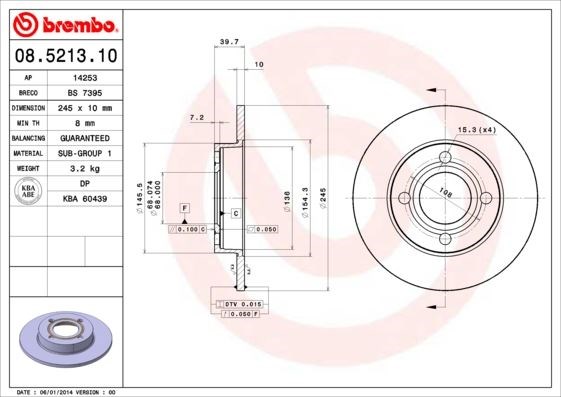Audi Arka Fren Diski Standard BREMBO