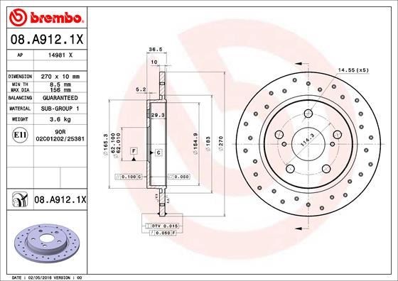 Toyota Auris Corolla Arka Fren Diski Dolu Tip Kaplamalı Delikli BREMBO
