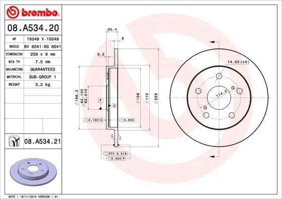 Toyota Auris Corolla Arka Fren Diski Dolu Tip Kaplamalı BREMBO