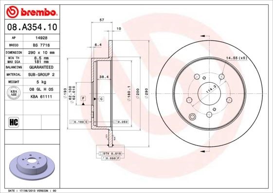 Toyota Avensis Corolla Verso Arka Fren Diski Dolu Tip BREMBO