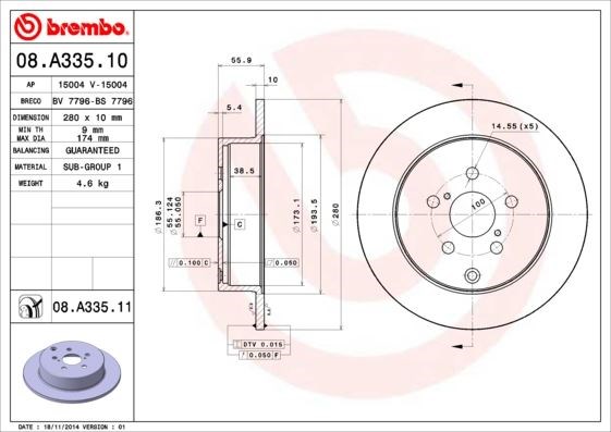 Toyota Avensis Arka Fren Diski Dolu Tip BREMBO