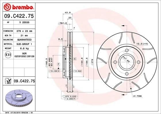 Ford B-Max Ön Fren Disk Aynası Çizgili BREMBO