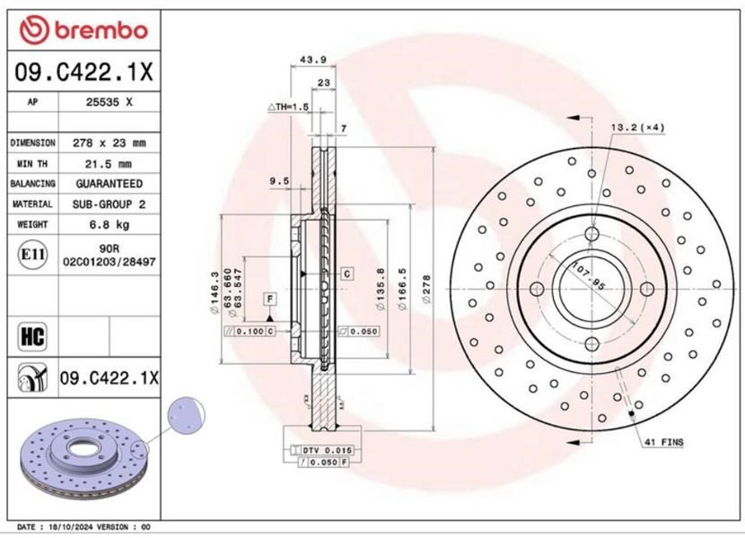 Ford B-Max Fiesta Transit Courier Ön Fren Disk Aynası Delikli BREMBO