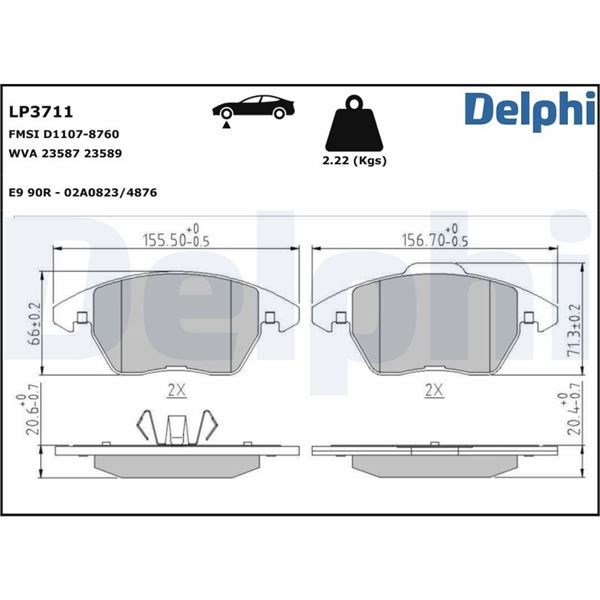 VW Beetle Bjalla Golf Jetta Ön Fren Balatası DELPHI