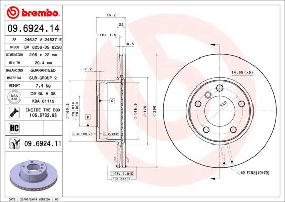 BMW 5 Serisi E39 Ön Fren Diski Havalı [296 mm] BREMBO