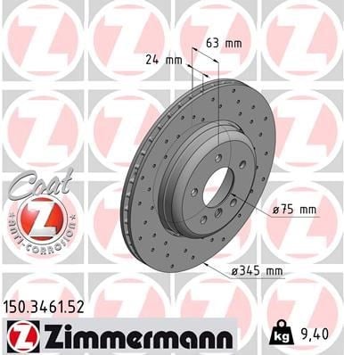 BMW 5 Serisi E60 E61 6 Serisi E63 E64 Arka Fren Diski Delikli ZIMMERMANN