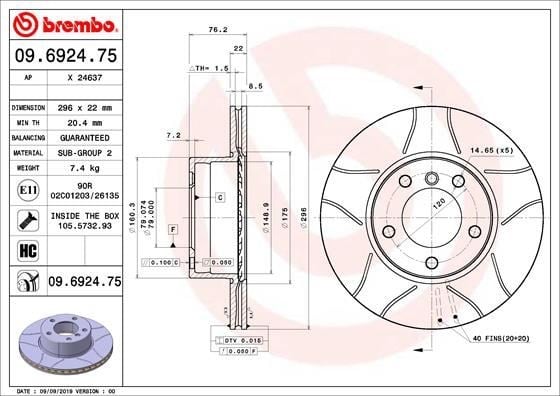 BMW 5 Serisi E39 Ön Fren Diski Çizgili Havalı [296 mm] BREMBO