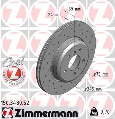 BMW 5 Serisi F10 F07 F11 Arka Fren Diski Delikli ZIMMERMANN
