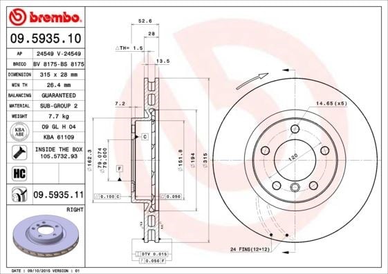 BMW Ön Fren Diski UV Kaplamalı BREMBO