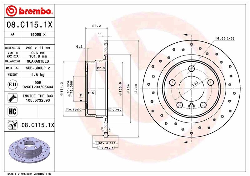 BMW 1 Serisi F20 Arka Fren Diski Xtra Line Delikli BREMBO
