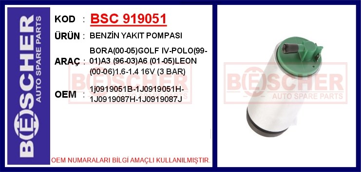 Volkswagen Bora Benzin Yakıt Pompası 1.6-1.4 16V 3 Bar BESCHER
