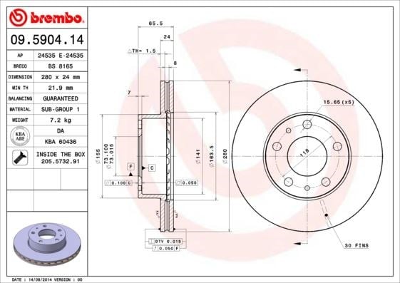 Peugeot Boxer Citroen Jumper Fiat Ducato Ön Fren Diski Havalı BREMBO