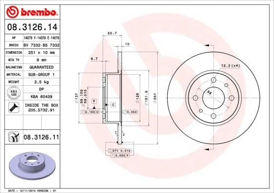 Fiat Bravo II 07> Stilo 01> Linea 07> Alfa Romeo Mito 08> Lancia Delta II... BREMBO