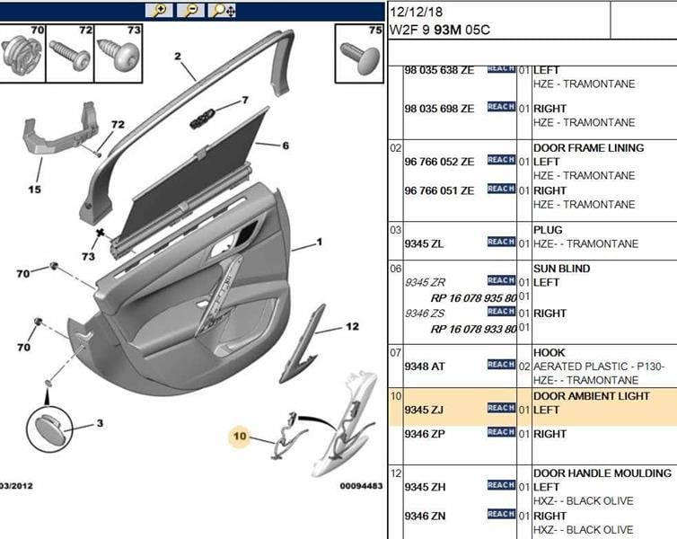 Citroen C4 II Ön Kapı Döşemesi Sol PSA