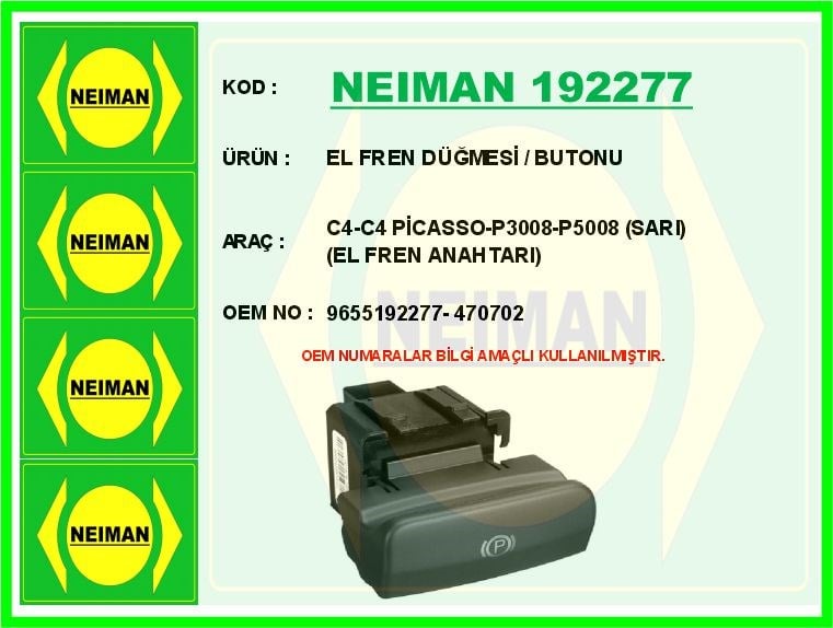 Citroen C4 C4 Picasso Peugeot 3008 5008 El Fren Düğmesi / Butonu Sarı BESCHER