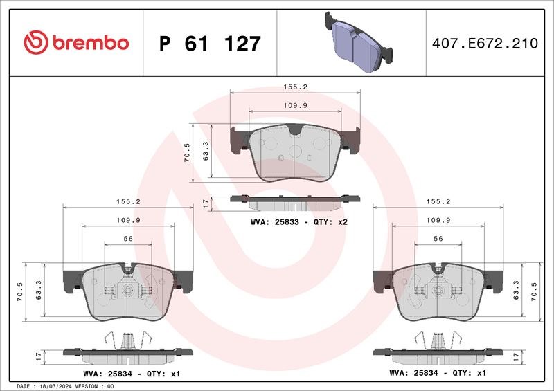 Citroen C5 Aircross Fren Balata Takımı BREMBO