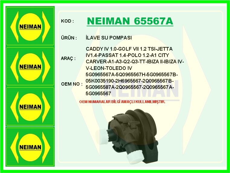 Volkswagen Caddy 4 Golf 7 Jetta 4 Passat Polo Audi A1 A3 İlave Su Pompası BESCHER