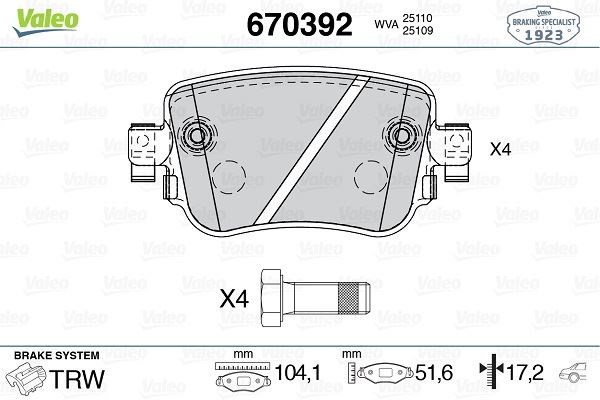 Volkswagen Caddy IV Arka Balata VALEO