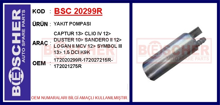 Renault Captur Clio 4 Duster Sandero 2 Logan 2 Symbol 3 Yakıt Pompası [2013->] BESCHER