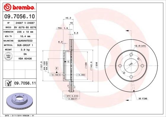 Mitsubishi Carisma Ön Fren Diski Havalı [236 çap x 4 bijon] BREMBO