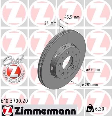 Mitsubishi Carisma Ön Fren Diski Havalı ZIMMERMANN