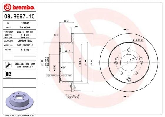 Kia Cerato Soul Arka Fren Diski Dolu Tip Kaplamalı BREMBO