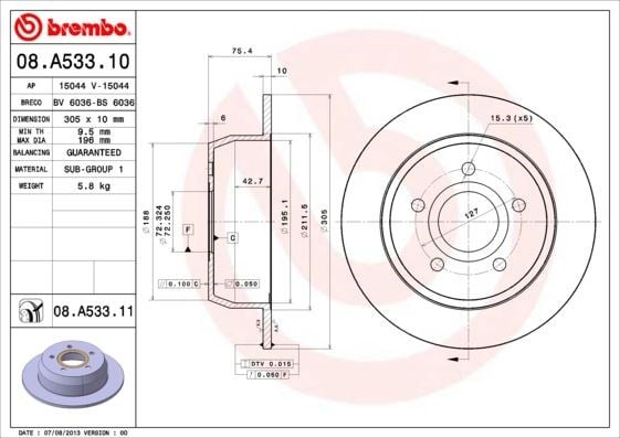 Jeep Cherokee Arka Fren Diski Düz UV Kaplamalı BREMBO